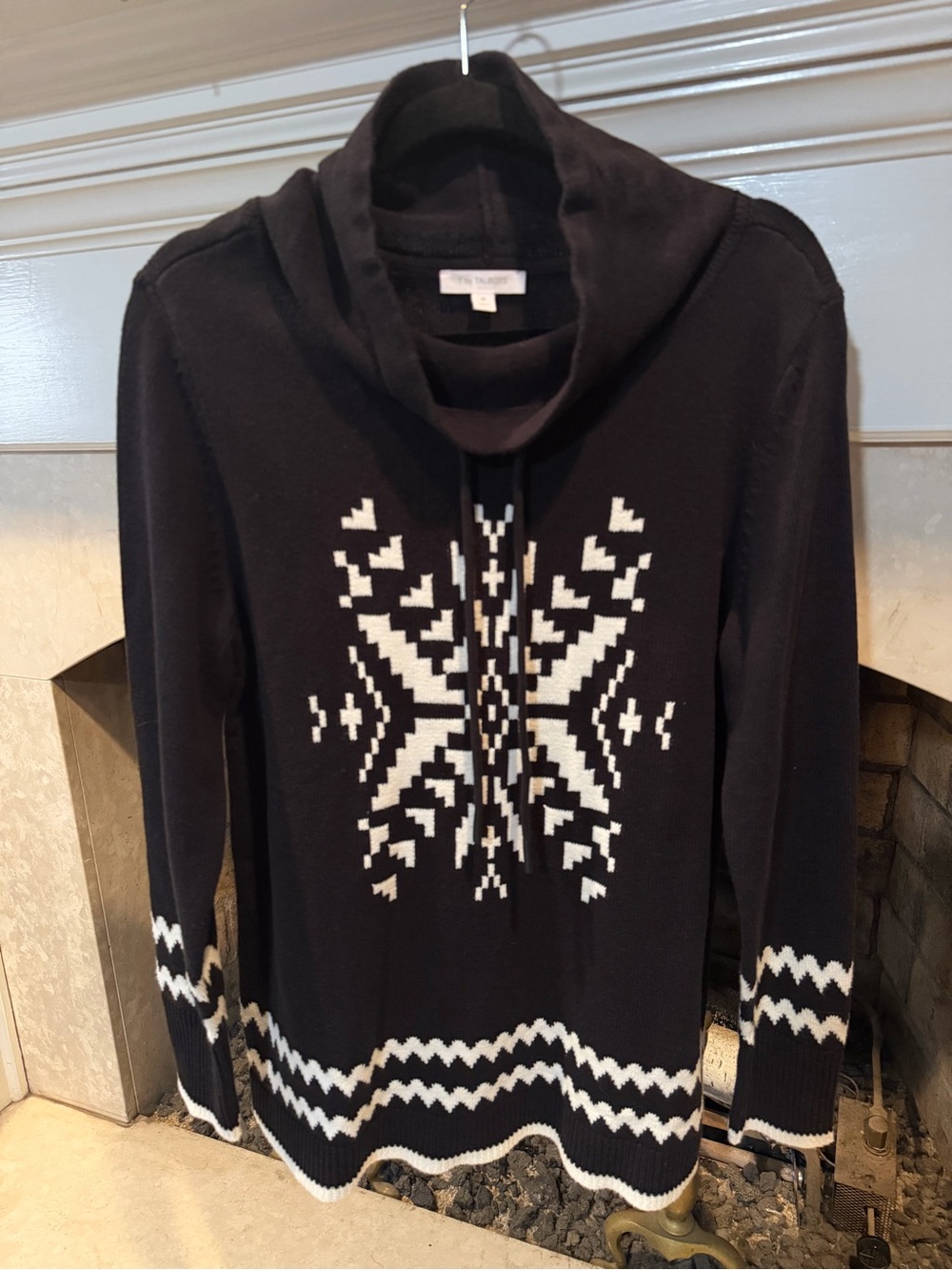 Talbots Black Cowl Neck Sweater with White Nordic Snowflake Size M